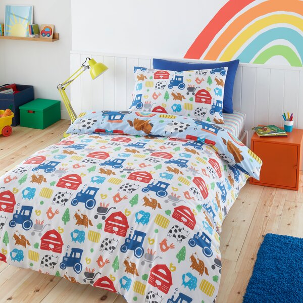 Farmyard Blue Duvet Cover and Pillowcase Set