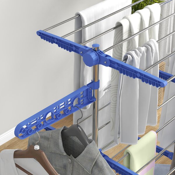 HOMCOM 3-Tier Clothes Airer, Foldable Clothes Drying Rack, Stainless Steel Indoor & Outdoor Clothes Dryer w/ Wheels & Wings, Easy Assembly Aosom UK
