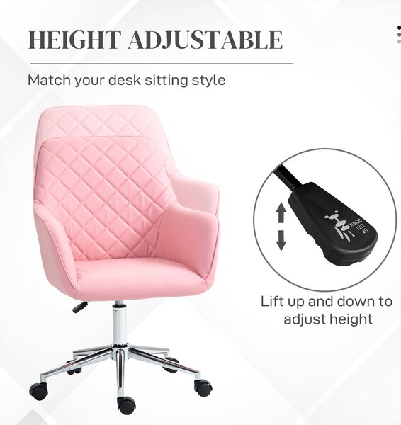 Vinsetto Office Desk Chair, Leather-Feel Fabric Computer Desk Chair with Rolling Wheels and Adjustable Height for Home, Pink Aosom UK