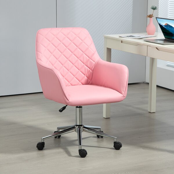 Vinsetto Office Desk Chair, Leather-Feel Fabric Computer Desk Chair with Rolling Wheels and Adjustable Height for Home, Pink Aosom UK