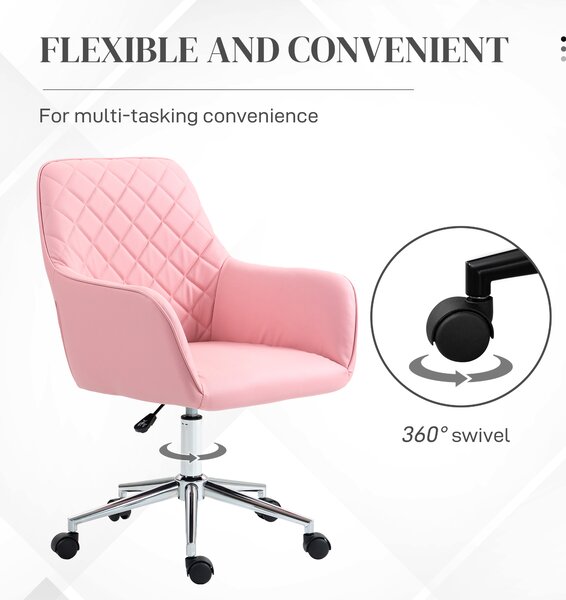 Vinsetto Office Desk Chair, Leather-Feel Fabric Computer Desk Chair with Rolling Wheels and Adjustable Height for Home, Pink Aosom UK