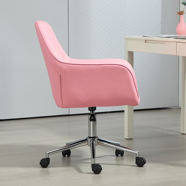 Vinsetto Office Desk Chair, Leather-Feel Fabric Computer Desk Chair with Rolling Wheels and Adjustable Height for Home, Pink Aosom UK