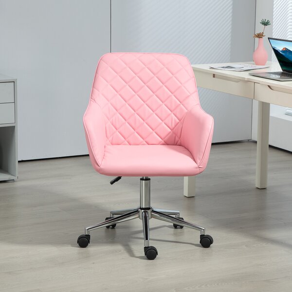 Vinsetto Office Desk Chair, Leather-Feel Fabric Computer Desk Chair with Rolling Wheels and Adjustable Height for Home, Pink Aosom UK