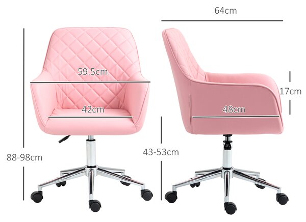 Vinsetto Office Desk Chair, Leather-Feel Fabric Computer Desk Chair with Rolling Wheels and Adjustable Height for Home, Pink Aosom UK
