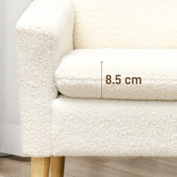 HOMCOM Modern Armchair, Upholstered Accent Chair with Wood Legs and Wide Padded Seat, Teddy Occasional Chair, Cream White Aosom UK