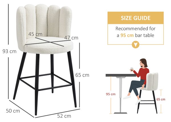 HOMCOM Bar Stools Set of 2, Faux Cashmere Upholstered Breakfast Bar Chairs, Modern Counter Bar Stool w/ Backs, Footrest & Steel Base, Cream Aosom UK