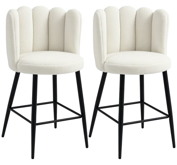 HOMCOM Bar Stools Set of 2, Faux Cashmere Upholstered Breakfast Bar Chairs, Modern Counter Bar Stool w/ Backs, Footrest & Steel Base, Cream Aosom UK