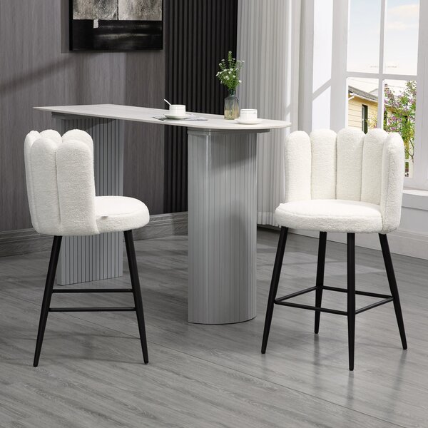 HOMCOM Bar Stools Set of 2, Faux Cashmere Upholstered Breakfast Bar Chairs, Modern Counter Bar Stool w/ Backs, Footrest & Steel Base, Cream Aosom UK