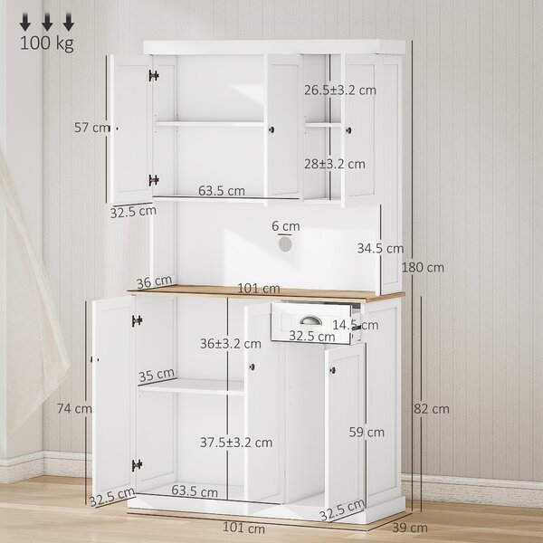 HOMCOM Kitchen Storage Cabinet, Modern Cupboard with Microwave Shelf, Drawer and Cabinets, Ideal for Kitchen Organisation, White Aosom UK