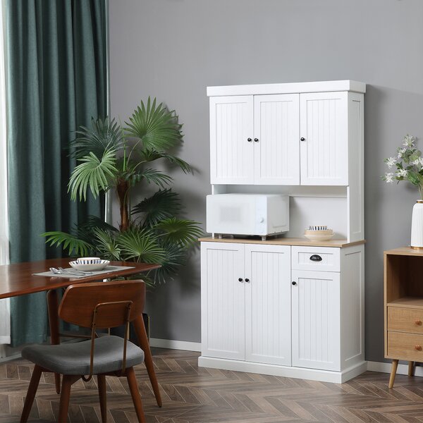 HOMCOM Kitchen Storage Cabinet, Modern Cupboard with Microwave Shelf, Drawer and Cabinets, Ideal for Kitchen Organisation, White Aosom UK