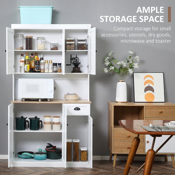 HOMCOM Kitchen Storage Cabinet, Modern Cupboard with Microwave Shelf, Drawer and Cabinets, Ideal for Kitchen Organisation, White Aosom UK