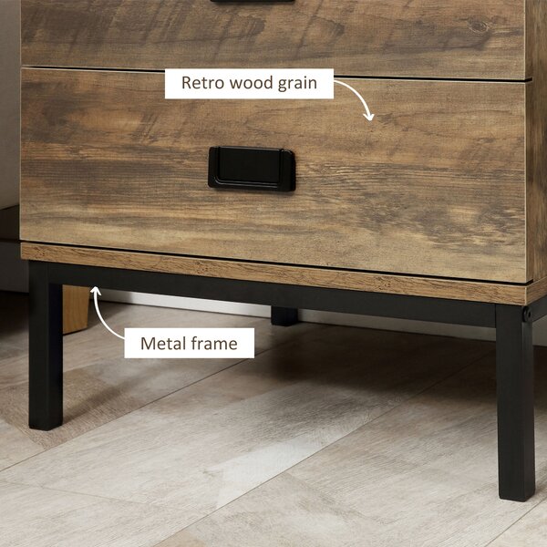 HOMCOM Retro Bedside Units: Metal Frame Side Tables with 2 Drawers, Set of 2, Coffee Tone Aosom UK