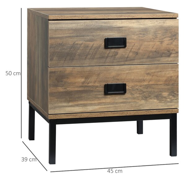 HOMCOM Retro Bedside Units: Metal Frame Side Tables with 2 Drawers, Set of 2, Coffee Tone Aosom UK