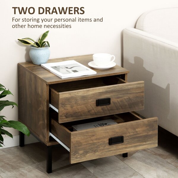 HOMCOM Retro Bedside Units: Metal Frame Side Tables with 2 Drawers, Set of 2, Coffee Tone Aosom UK