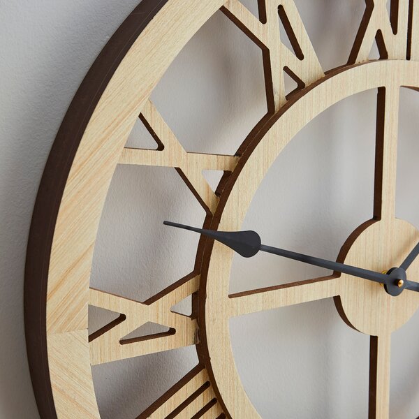 Wooden Effect Skeleton Wall Clock