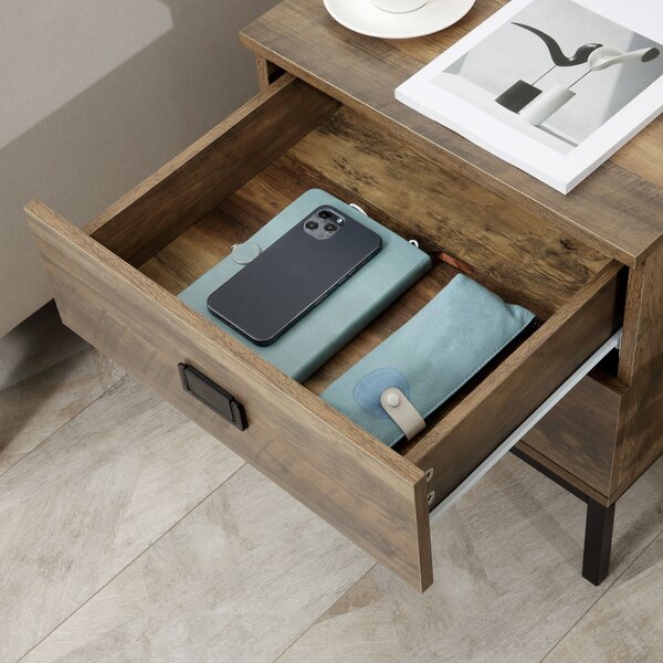 HOMCOM Retro Bedside Units: Metal Frame Side Tables with 2 Drawers, Set of 2, Coffee Tone Aosom UK