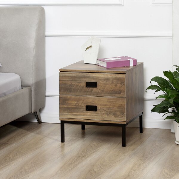 HOMCOM Retro Bedside Table with 2 Drawers, Metal Frame End Side Table for Bedroom, Living Room, Coffee Aosom UK