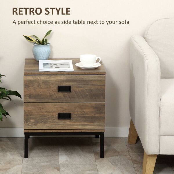 HOMCOM Retro Bedside Units: Metal Frame Side Tables with 2 Drawers, Set of 2, Coffee Tone Aosom UK
