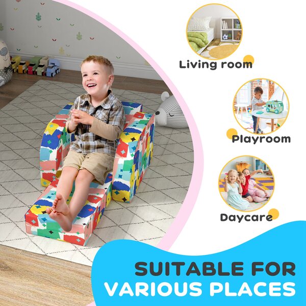 AIYAPLAY Foldable Toddler Chair Soft Snuggle Sponge Filled for Bedroom Playroom, Aged 18 Months to 3 Years - Multicoloured Aosom UK