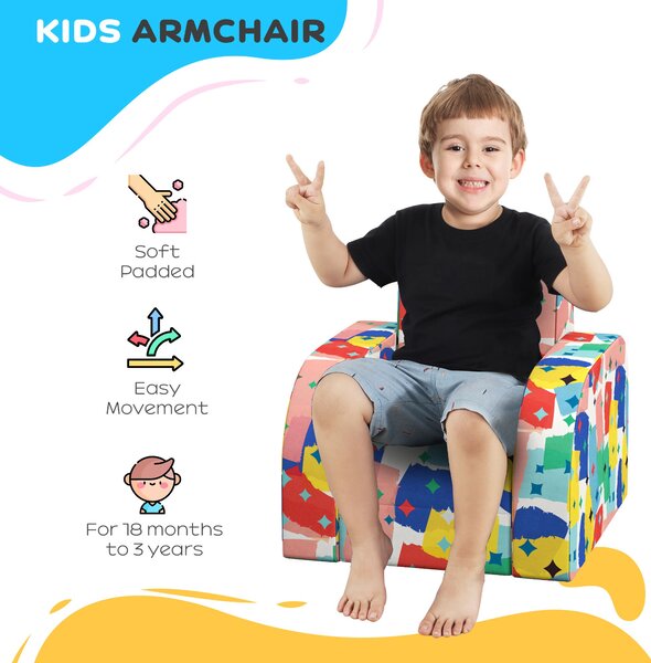 AIYAPLAY Foldable Toddler Chair Soft Snuggle Sponge Filled for Bedroom Playroom, Aged 18 Months to 3 Years - Multicoloured Aosom UK
