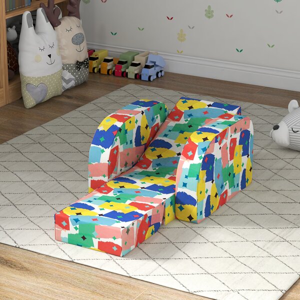 AIYAPLAY Foldable Toddler Chair Soft Snuggle Sponge Filled for Bedroom Playroom, Aged 18 Months to 3 Years - Multicoloured Aosom UK