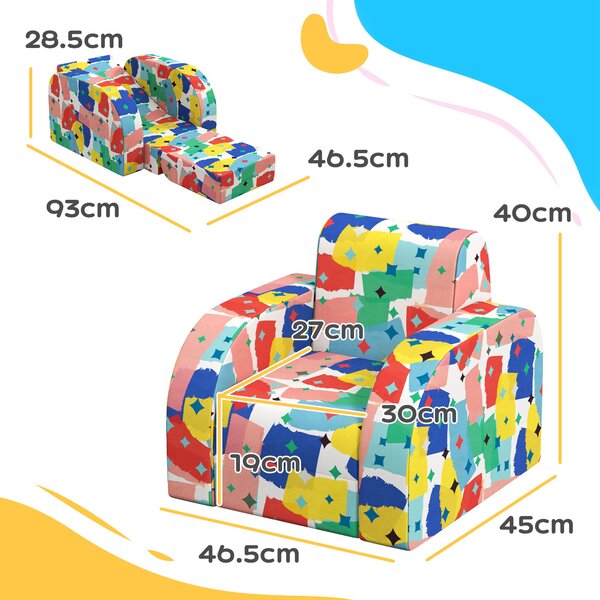 AIYAPLAY Foldable Toddler Chair Soft Snuggle Sponge Filled for Bedroom Playroom, Aged 18 Months to 3 Years - Multicoloured Aosom UK
