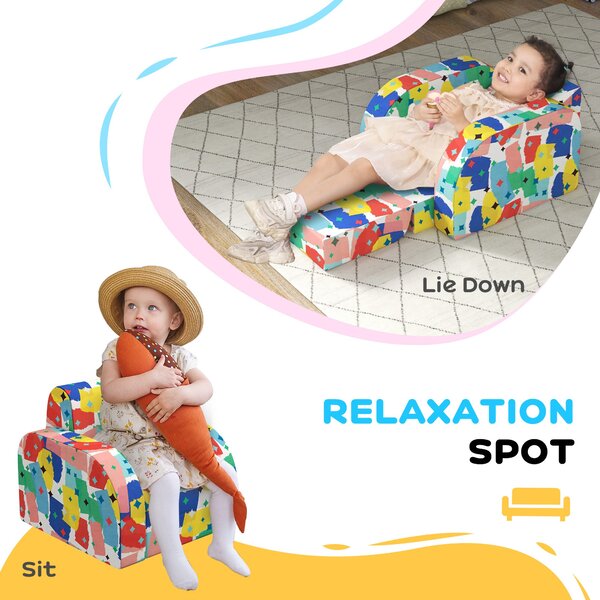 AIYAPLAY Foldable Toddler Chair Soft Snuggle Sponge Filled for Bedroom Playroom, Aged 18 Months to 3 Years - Multicoloured Aosom UK