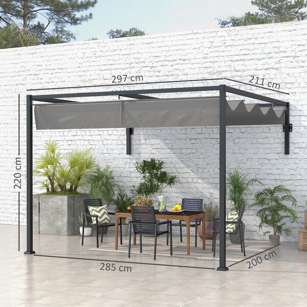 Outsunny 2 x 3(m) Lean To Pergola, Metal Pergola with Retractable Roof for Grill, Garden, Patio, Deck