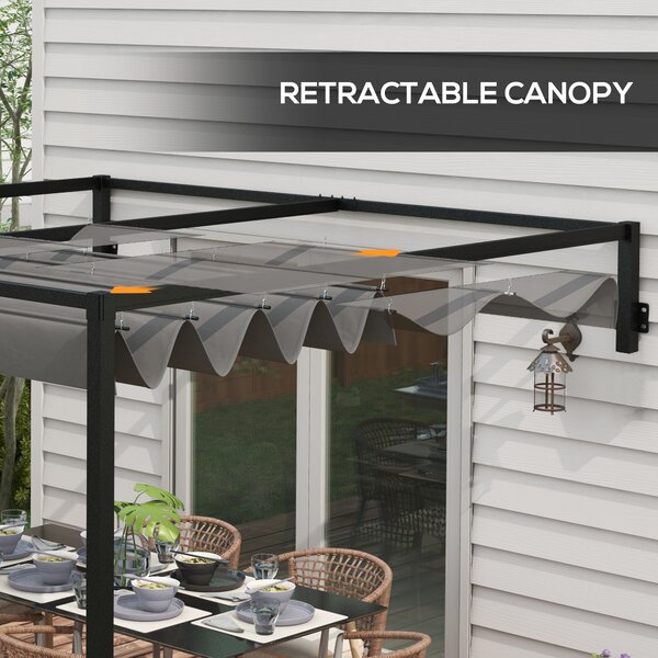 Outsunny 2 x 3(m) Lean To Pergola, Metal Pergola with Retractable Roof for Grill, Garden, Patio, Deck