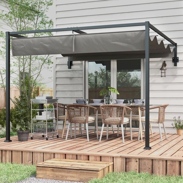 Outsunny 2 x 3(m) Lean To Pergola, Metal Pergola with Retractable Roof for Grill, Garden, Patio, Deck