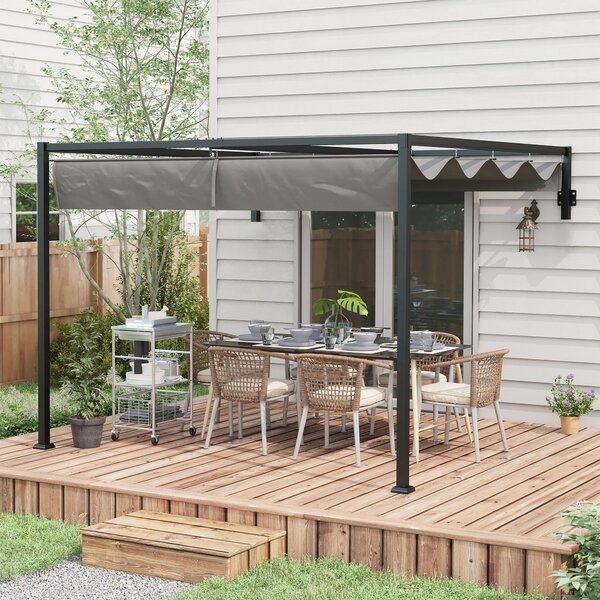Outsunny 2 x 3(m) Lean To Pergola, Metal Pergola with Retractable Roof for Grill, Garden, Patio, Deck
