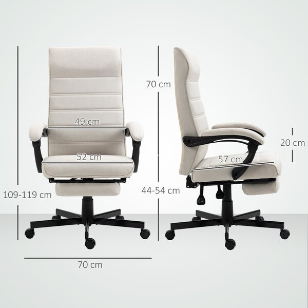 Vinsetto High-Back Office Desk Chair, Swivel Recliner Chair with Adjustable Height, Footrest & Padded Armrests, Creamy White Aosom UK