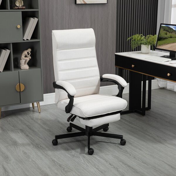 Vinsetto High-Back Office Desk Chair, Swivel Recliner Chair with Adjustable Height, Footrest & Padded Armrests, Creamy White Aosom UK