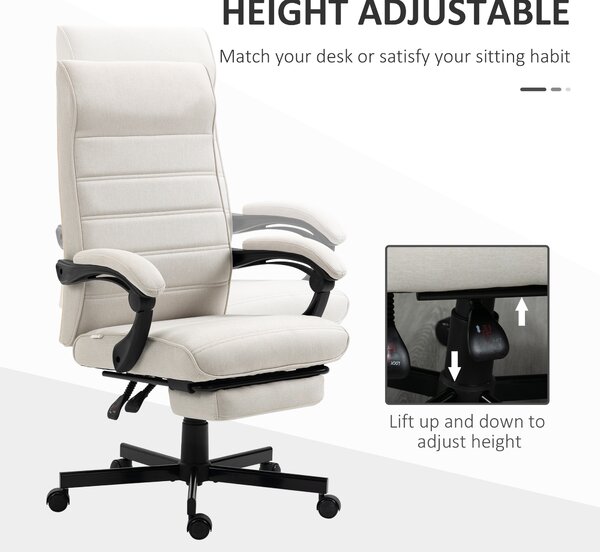 Vinsetto High-Back Office Desk Chair, Swivel Recliner Chair with Adjustable Height, Footrest & Padded Armrests, Creamy White Aosom UK
