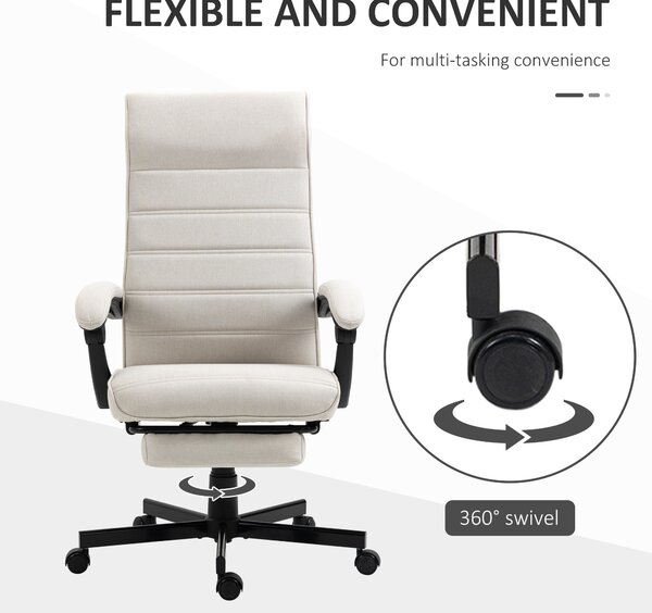 Vinsetto High-Back Office Desk Chair, Swivel Recliner Chair with Adjustable Height, Footrest & Padded Armrests, Creamy White Aosom UK