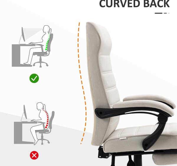 Vinsetto High-Back Office Desk Chair, Swivel Recliner Chair with Adjustable Height, Footrest & Padded Armrests, Creamy White Aosom UK