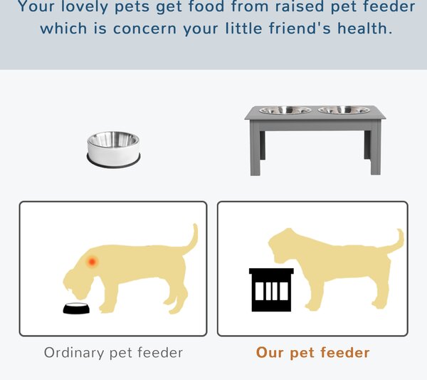 PawHut Raised Dog Feeding Bowls with Stand, Stainless Steel for Small and Medium Dog, 58L x 31W x 25H cm - Grey Aosom UK