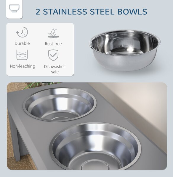 PawHut Raised Dog Feeding Bowls with Stand, Stainless Steel for Small and Medium Dog, 58L x 31W x 25H cm - Grey Aosom UK