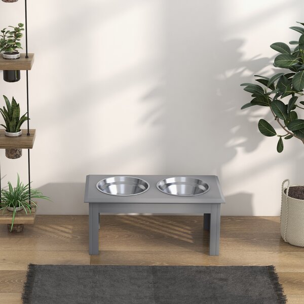 PawHut Raised Dog Feeding Bowls with Stand, Stainless Steel for Small and Medium Dog, 58L x 31W x 25H cm - Grey Aosom UK