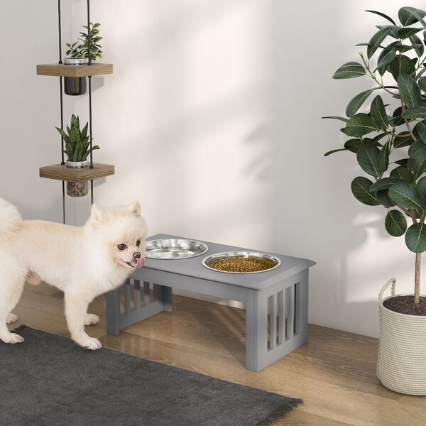PawHut Raised Dog Feeding Bowls with Stand, Stainless Steel for Small and Medium Dog, 58L x 31W x 25H cm - Grey Aosom UK