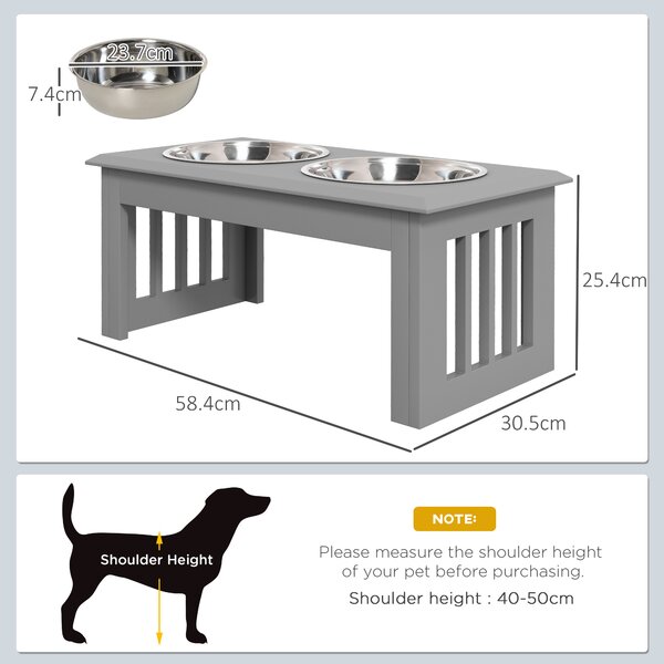 PawHut Raised Dog Feeding Bowls with Stand, Stainless Steel for Small and Medium Dog, 58L x 31W x 25H cm - Grey Aosom UK