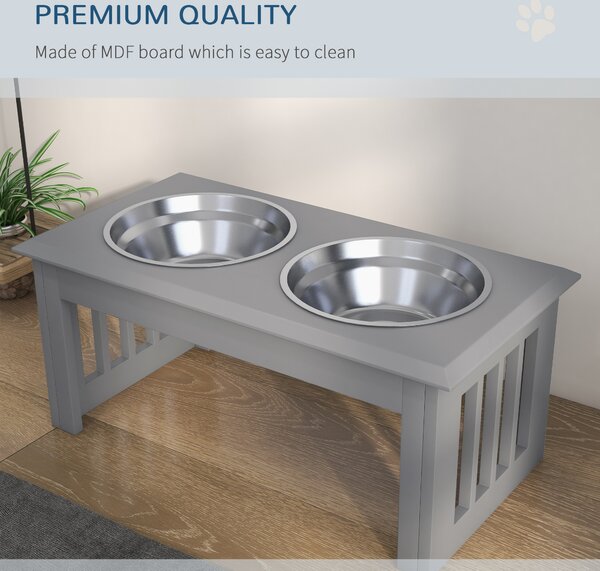 PawHut Raised Dog Feeding Bowls with Stand, Stainless Steel for Small and Medium Dog, 58L x 31W x 25H cm - Grey Aosom UK