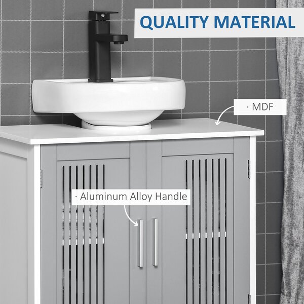 Kleankin Under Sink Cabinet with Double Doors, Modern Bathroom Vanity Unit, Storage Cupboard with Adjustable Shelves, Grey Aosom UK