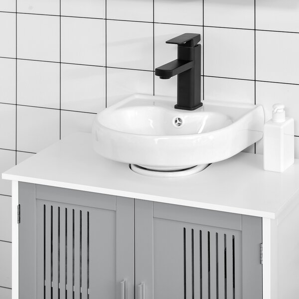 Kleankin Under Sink Cabinet with Double Doors, Modern Bathroom Vanity Unit, Storage Cupboard with Adjustable Shelves, Grey Aosom UK