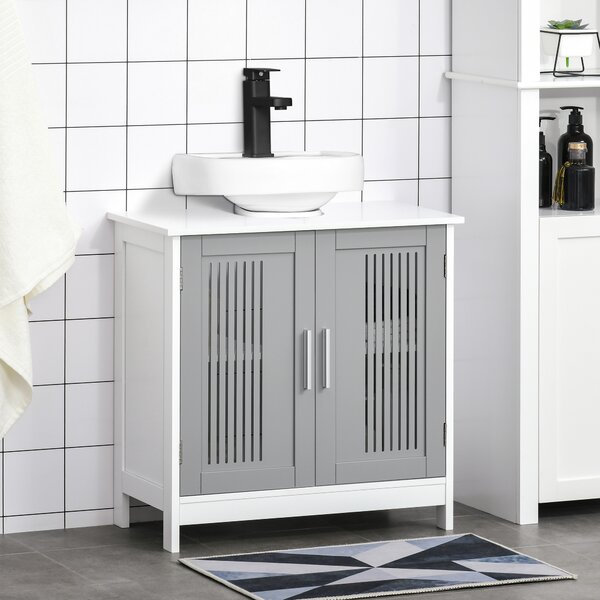 Kleankin Under Sink Cabinet with Double Doors, Modern Bathroom Vanity Unit, Storage Cupboard with Adjustable Shelves, Grey Aosom UK