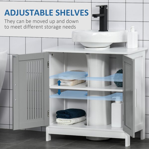 Kleankin Under Sink Cabinet with Double Doors, Modern Bathroom Vanity Unit, Storage Cupboard with Adjustable Shelves, Grey Aosom UK