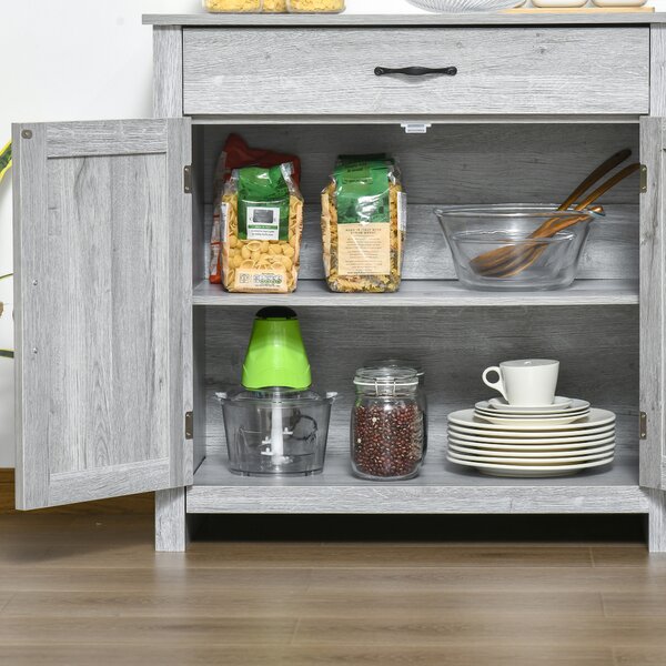 HOMCOM Farmhouse Sideboard: Grey Wood-Effect Storage Cabinet with Barn Doors, Coffee Bar Style Aosom UK