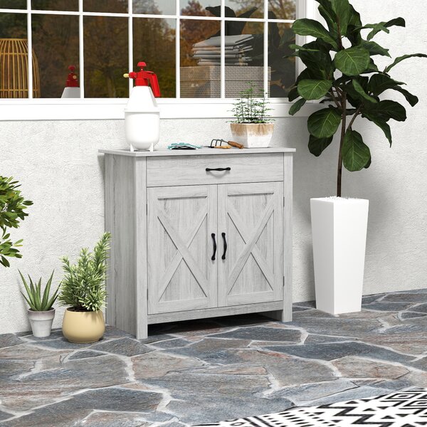 HOMCOM Farmhouse Sideboard: Grey Wood-Effect Storage Cabinet with Barn Doors, Coffee Bar Style Aosom UK