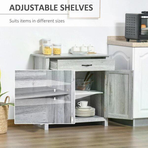 HOMCOM Farmhouse Sideboard: Grey Wood-Effect Storage Cabinet with Barn Doors, Coffee Bar Style Aosom UK