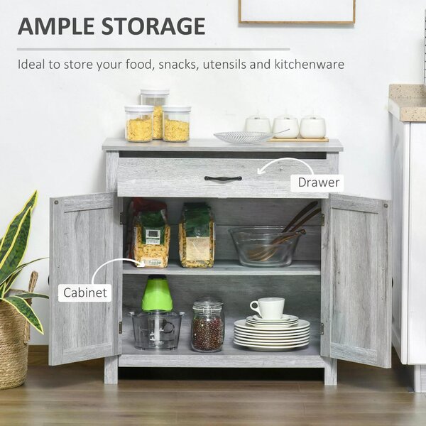 HOMCOM Farmhouse Sideboard: Grey Wood-Effect Storage Cabinet with Barn Doors, Coffee Bar Style Aosom UK
